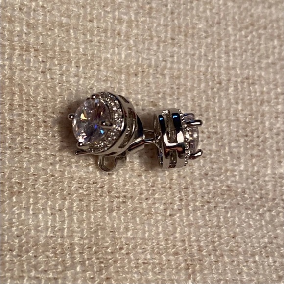 Dazzling Silver Halo Stud Earrings - Picture 2 of 5